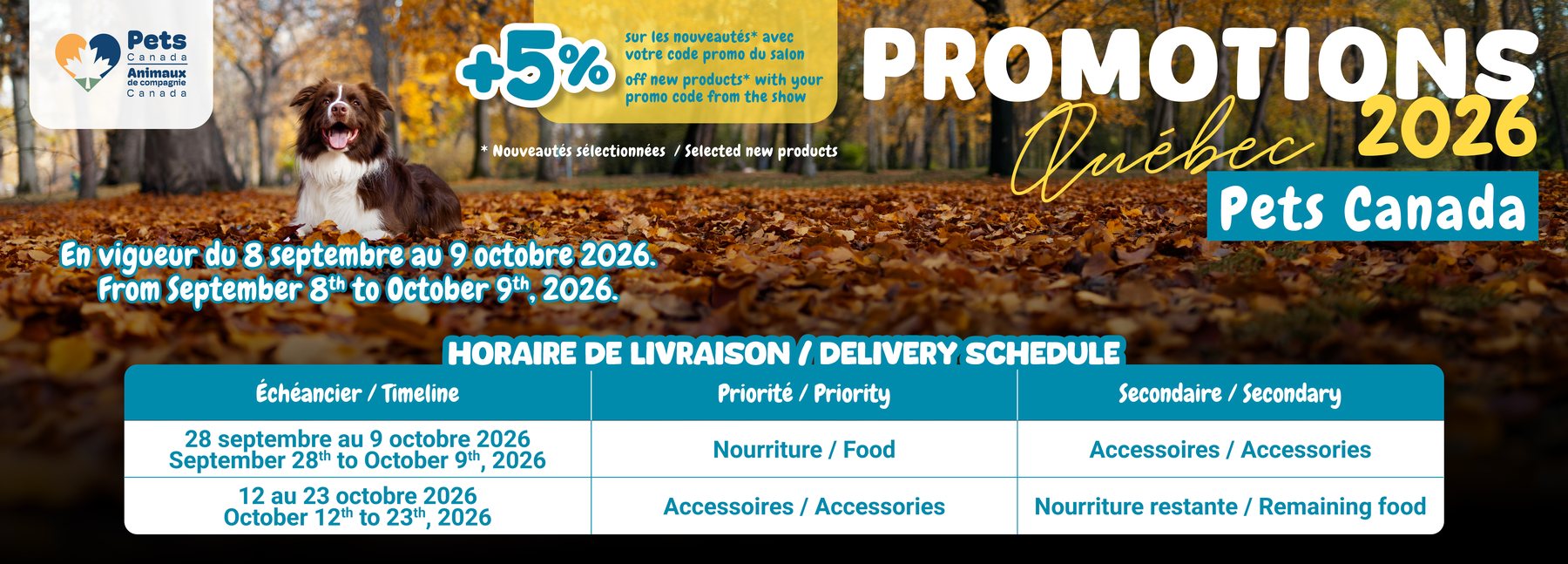 Promotions Québec 2026 — Pets Canada, en vigueur du 8 septembre au 9 octobre 2026
